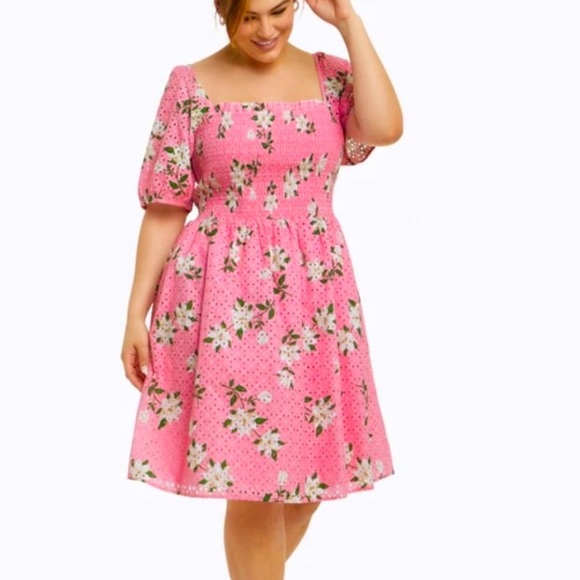 Draper James Puff Sleeve Babydoll Dress - Pink Magnolia - Picture 1 of 4